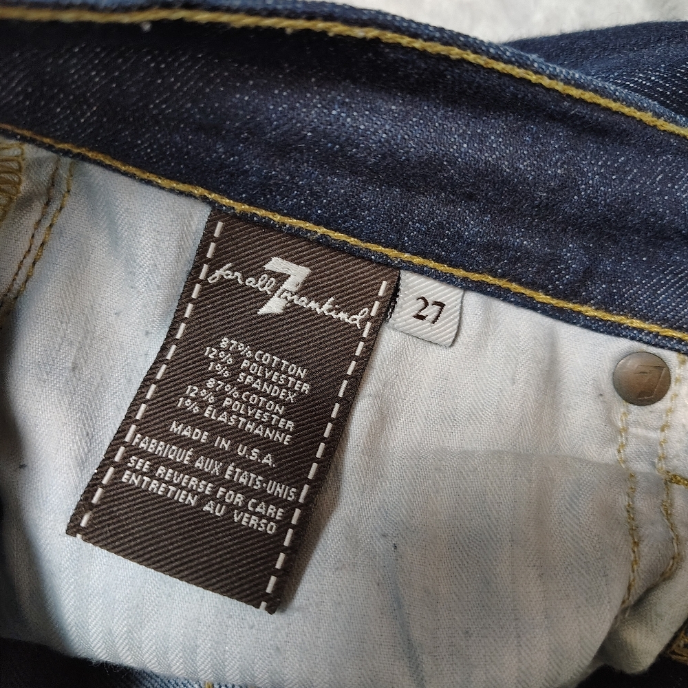 7 For All Mankind Boot Cut Dark Wash Jeans Women's 27 Fading Whiskering Low Rise - Picture 6 of 10
